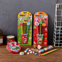 Korean stationery cartoon Cute Christmas gift Pencil Eraser set Christmas New Years Day Student prize gift