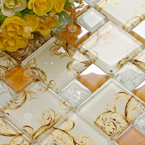 Gold plating crystal glass mosaic phoenix tail puzzle TV background wall stickers living room entrance bar tile