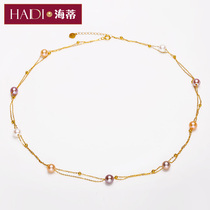 Heidi Jewelry Fantasy Meteor Round 5-6mm Mixed Color Freshwater Pearl Sky Star Clavicle Necklace 18K Gold