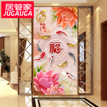 House housekeeper jade carving lotus flower blessing character nine fish picture porch background wall large mural custom wallpaper Wall cloth wall cloth