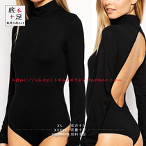 Europe and the United States adult womens long-sleeved solid color semi-turtleneck jumpsuit Large size thin sexy backless base shirt dance suit