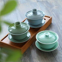 Ru kiln celadon kung fu tea set ceramic bowl cup tea cup blue and white Sanai cup tea bowl large