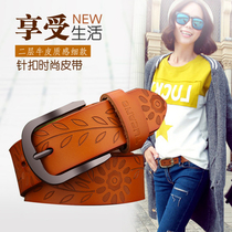 Woodpecker belt ladies pin buckle belt simple casual pure cowhide leather belt retro Korean leather pants bandwidth