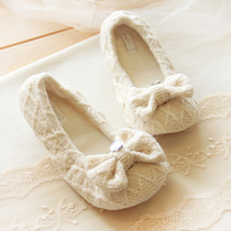 halluci winter solid color knitted small bow indoor home bag heel shoes warm wool fresh floor shoes