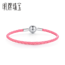 Ming brand jewelry silver buckle leather rope 3D hard gold matching rope pink red 925 silver leather rope HFK0005 pricing