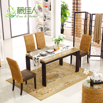 Fujijia Rattan furniture dining table dining chair solid wood dining table wicker chair one table four chairs combination dining table and chair TD
