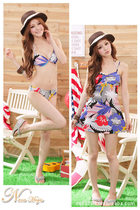 Outdoor resort three-piece womens swimsuit sexy bikini beach dress floral set seaside hot spring swimsuit