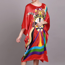Chinese style high-end Facebook heavy silk pajamas large size fat mulberry silk nightgown Silk Home clothing Red