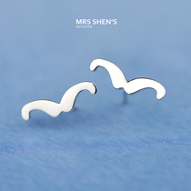 925 Pure Silver Sweet Mustache Cute Great Uncle Bright Face Ear Nail Female Anti-Allergy Ear