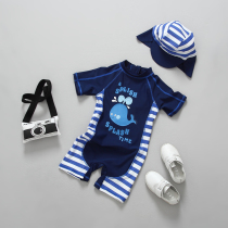  Hot spring new products Children boy baby baby whale one-piece striped quick-drying anti-UV sunscreen one-piece surfing suit tide