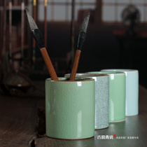 Longquan celadon pen holder stationery ceramic office supplies water pen holder round hair Pen Holder