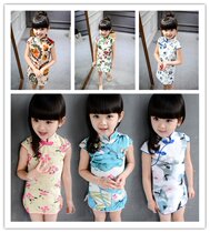 Girls cheongsam summer dress national style Tang suit childrens performance clothes Q4 girl treasure skirt treasure dress cotton linen dress