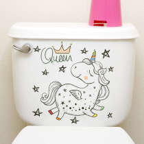 Creative funny wall stickers Pegasus Unicorn personality bathroom toilet toilet stickers Waterproof self-adhesive paper stickers