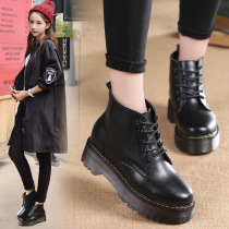 Comfortable autumn and winter new Martin boots leather womens shoes flat lace-up leather boots motorcycle British womens boots short boots