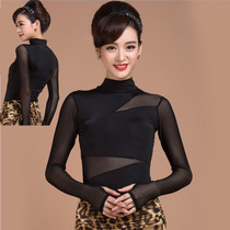 Modern dance top New long-sleeved Latin dance clothing Adult dance clothes practice clothes ballroom dance clothes womens high-neck summer