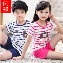 3-7-12 years old 15 girls medium and large girls pajamas 8 summer 9 pure cotton short-sleeved shorts Home clothes primary school suit