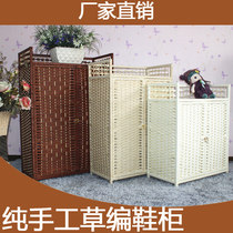 Handmade straw rattan shoe cabinet simple locker simple pastoral entrance cabinet shoe cabinet solid wood large capacity shoe rack