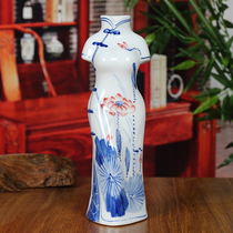 Jingdezhen Ceramic Vase Blue and White Porcelain Doucai Lotus Modern Home Living Room Decoration Cheongsam Crafts Gift