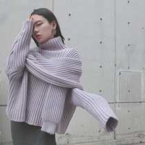 (LAMOBO exclusive) Australian imports thickened wool coarse rod needle high collar bat sleeve sweater