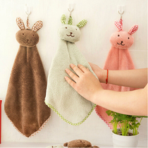 Korean cute little rabbit hand towel kitchen small square towel hanging coral velvet towel bathroom Rag