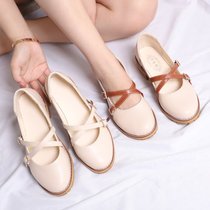 Womens shoes spring Summer 2018 new Korean version 100 lap cross with shallow mouth single shoe children coarse heels with small leather shoes