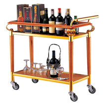 European style double-layer wine truck cake trolley steel wood tea truck stainless steel mobile food delivery car titanium service car