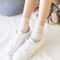 Vertical striped cotton middle tube womens socks solid color socks Korean version of pile socks versatile simple retro forest cotton socks