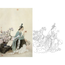  Gongbi Chinese painting white sketch manuscript Meifang traditional character lady fragrant tea physical hook line copy white paper printing 229T