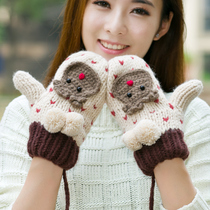 Hair Line All-finger Gloves Hand Woven Knit Autumn Winter Sky Season Thickened Garnter Warm Girls Bike Cute Cartoon