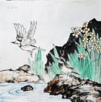 Pure hand-painted ink and wash Chinese painting Bird three-foot bucket decorative painting without signature stamp