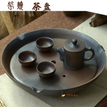 Wood-fired coarse pottery Kung Fu tea tray set Water storage tea tray Household simple tray Round ceramic tea tray dry brewing table