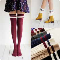 Japanese piled womens socks thigh socks cotton stockings two-bar college style thin knee socks three-bar high socks set