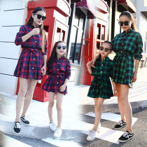 Parent-child womens clothing Korean version of the girls long-sleeved plaid shirt dress Parent-child outfit Mother-daughter outfit Mommy outfit Girl outfit