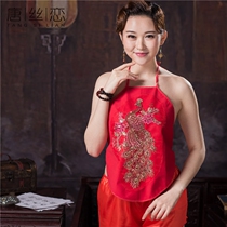 Tang silk love Lady cotton belly pocket big adult set classical plus size pajamas retro festive wedding gift