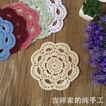 Hand Crochet Hook Flower Dining Cushion Republic Retro Thermal Insulation Mat Pure Cotton Decorated Utensil Mat Round 16cm Mie White