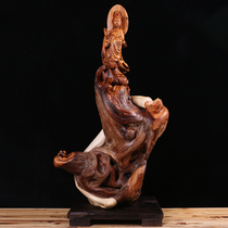 Special red oil Taihang Cypress root carving ornaments Buddha statue Guanyin wood carving crafts carving boutique
