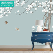 New Chinese hand painted work pen white jade Lanhua bird home background wall paper wallpaper TV bedroom large mural wall cloth