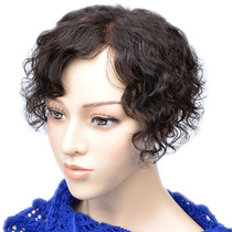 Wig piece one piece of non-trace head reissued piece real hair female short curly hair middle-aged and old white hair natural oblique bangs