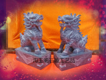 Qingshi unicorn ornaments a pair of town houses to watch the door to ward off evil spirits send money to sit unicorn stone lion brave Jiaxiang stone carving