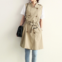 Trench coat womens long Korean spring and autumn 2021 New British loose waist slim lace-up sleeveless jacket horse