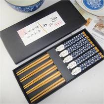 Japanese printing chopsticks set five-piece combination nanmu bamboo chopsticks high-end kitchen tableware gift box gift customization