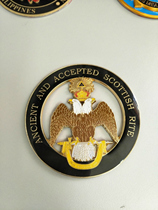 Masonic Scottish Rite 33°double-headed Eagle Eagle Gilded round metal logo Front Front Logo Rear decoration
