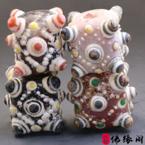 Foyuan Pavilion large size large open eye Dragonfly Eye old glass square bead pendant DIY accessories scattered beads Buddha string with beads