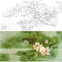  Gongbi painting white sketch manuscript Zhou Zhongyao Lotus Chenjiao He Ru Concubine 66*132 Original size with color map 016T