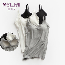 Lace V-neck Cup vest one-piece bra without steel ring bra bra bra chest pad ladies small suspenders base shirt