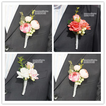 Chinese European aesthetic outdoor simulation silk flower bridegroom corsage bride wrist flower with relatives and friends group lawn wedding forest system