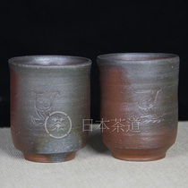 Japanese Bizen wood-fired wood-fired cup set8with ancient paintings on the back