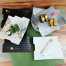 Japanese Korean cuisine bamboo raft ribs shaped large plate shaped special dishes sashimi sashimi ceramic sushi plate