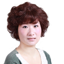  Real hair oblique bangs Womens real hair wig Middle-aged wig set short curly hair Moms whole wig