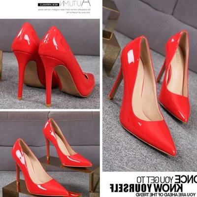 2017 New c red heels slender pointed nude patent leather high heels red womens single shoes wedding shoes bride